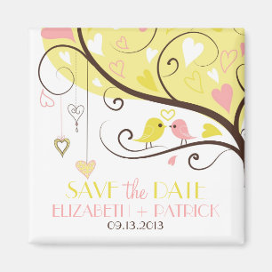 Imán Yellow and Pink Love Birds Save the Date Magnet