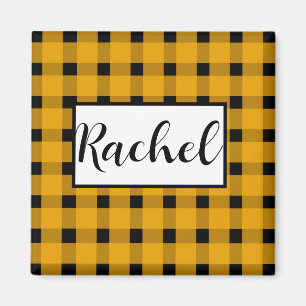 Imán Yellow Black Gingham Personalizada