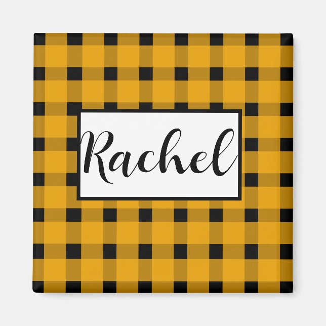 Imán Yellow Black Gingham Personalizada (Frente)
