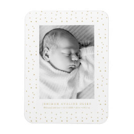 Imán Yellow Confetti Baby Birth Announcement Photo Card