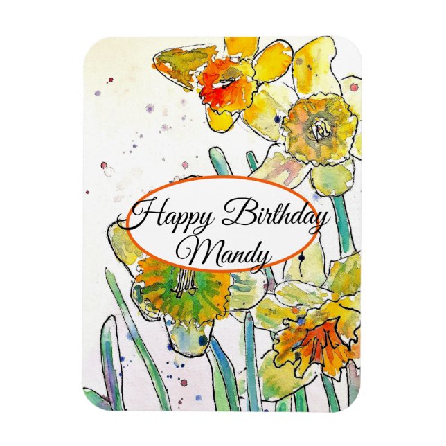 Imán Yellow Daffodil Spring Flower Watercolor Birthday (Vertical)