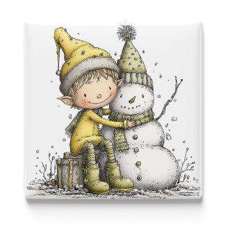 Imán Yellow Elf Snowman Christmas Magnet