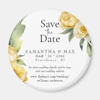 Imán Yellow Floral Round Save the Date Wedding