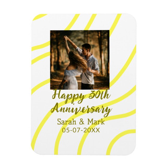 Imán Yellow golden photo 30th wedding anniversary name  (Vertical)