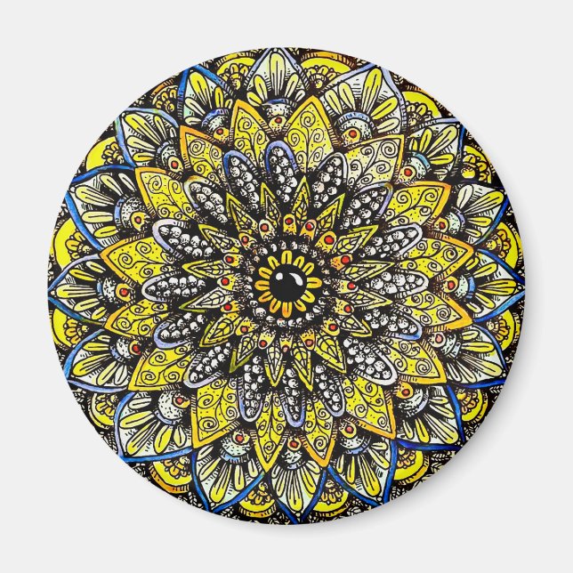 Imán Yellow Green Hand Drawn Mandala Design (Frente)