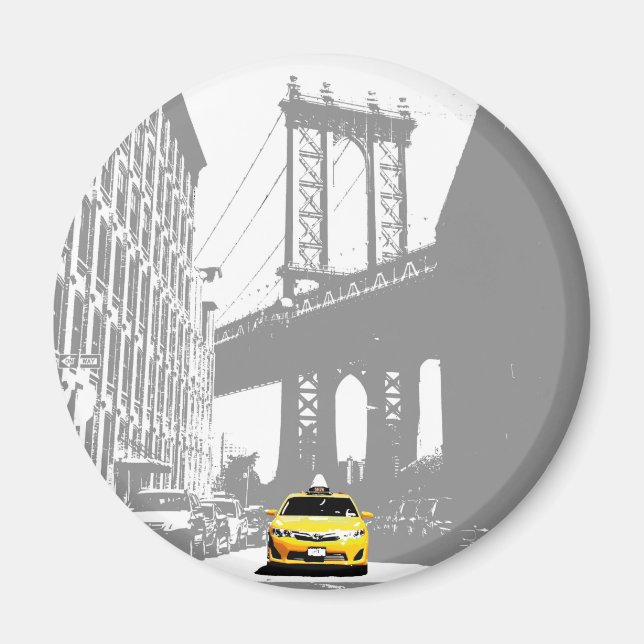 Imán Yellow Taxi Brooklyn Bridge Nyc New York City (Frente)