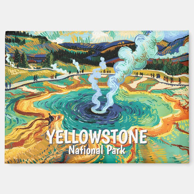 Imán Yellowstone Grand Prismatic Spring Van Gogh Person (Anverso)
