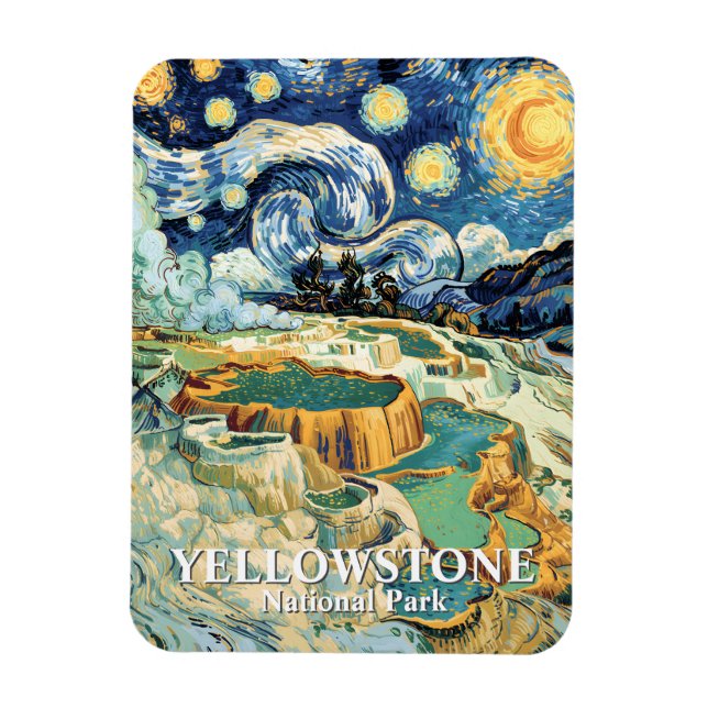 Imán Yellowstone Invierno Mammoth Hot Springs Van Gogh (Vertical)