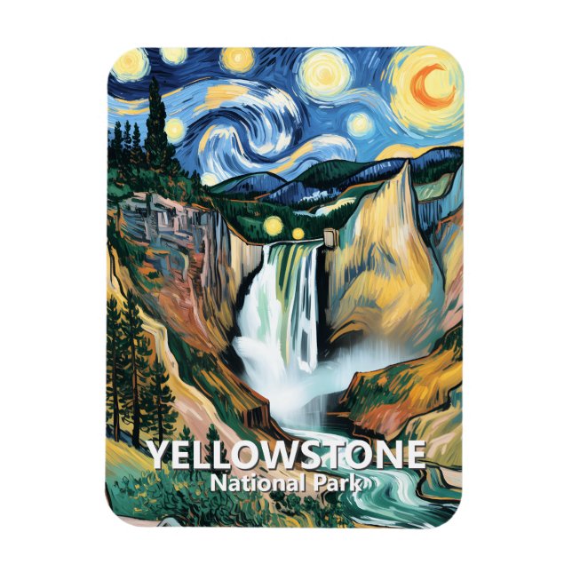 Imán Yellowstone Lower Falls Van Gogh Starry Night Sky (Vertical)