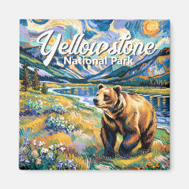 Imán Yellowstone National Park Vintage Bear Van Gogh
