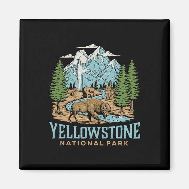 Imán Yellowstone Parque Nacional Estadounidense Wolf Bi (Frente)