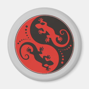 Imán YIN y YANG Geckos rojo negro + tu idea de fondo