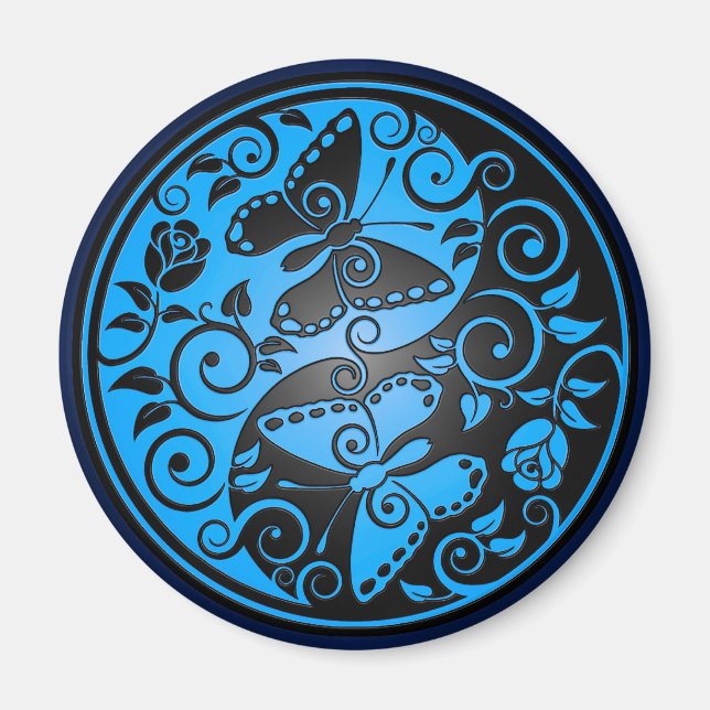 Imán Yin Yang Butterflies, azul y negro (Frente)
