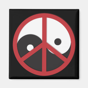 Imán Yin-Yang con el signo de la paz - rojo