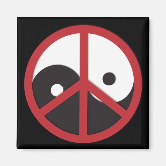 Imán Yin-Yang con señal de paz - rojo (Frente)