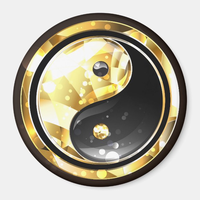 Imán Yin Yang dorado en negro (Frente)