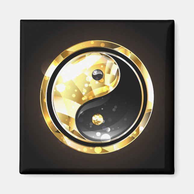Imán Yin Yang dorado en negro (Frente)