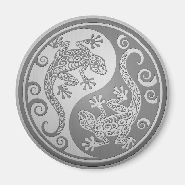 Imán Yin Yang Geckos, efecto de acero inoxidable (Frente)