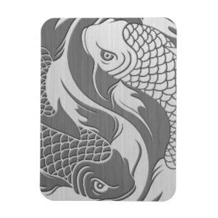 Imán Yin Yang Koi Fish con efecto de acero inoxidable