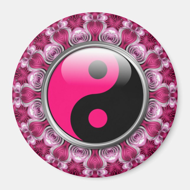 Imán Yin Yang Pink Hearts Magnet (Frente)
