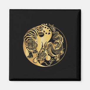 Imán Yin Yang Tigre Dragón Oro