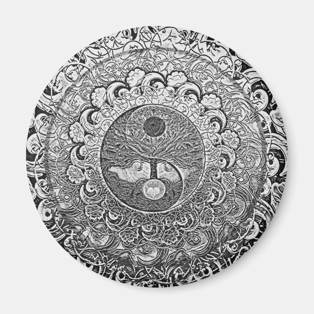 Imán Yin Yang Tree of Life in Silver Colours (Frente)