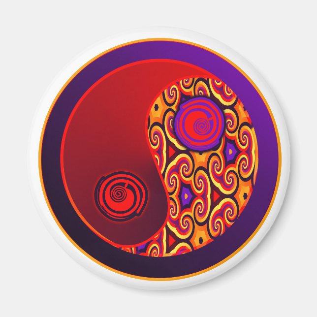 Imán Yin Yang, un nadador rojo y morado (Frente)