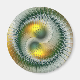 Imán Yin Yang Verde Amarillo Fractal Abstracto Colorido