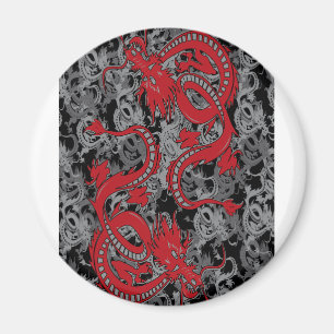 Imán Ying Yang Dragon en rojo - Año Nuevo chino
