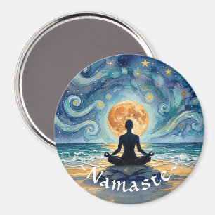 Imán Yoga Meditación Playa del Océano Cielo Nocturno Es