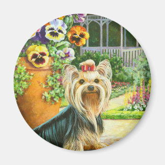 Imán Yorkie con Gazebo y Pansies