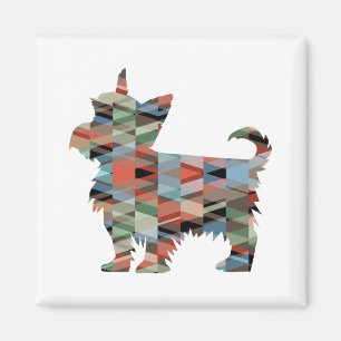Imán Yorkie Dog Raza Geo Silhouette Plaid
