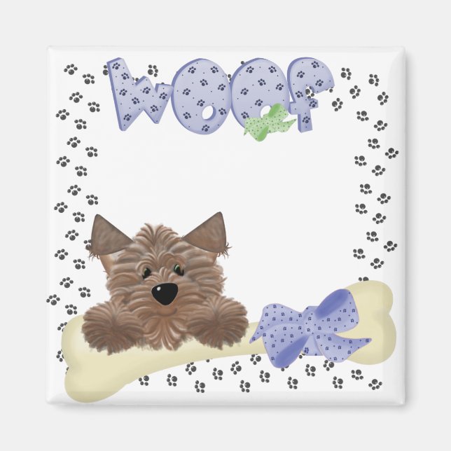 Imán Yorkie y hueso Woof (Frente)