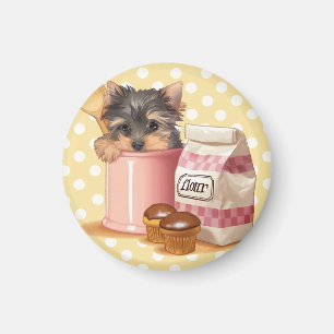 Imán Yorkie y magdalenas del chocolate