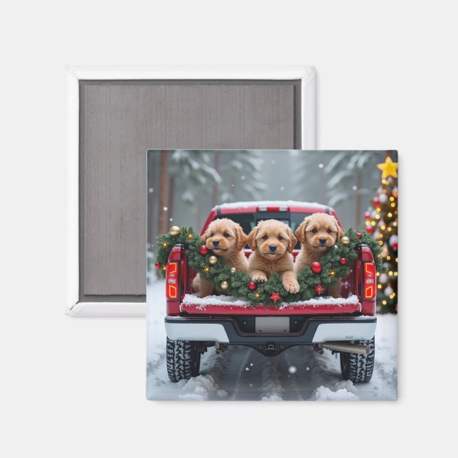 Imán Yorkipoo Christmas Red Truck Holiday Gift (Anverso/Reverso)