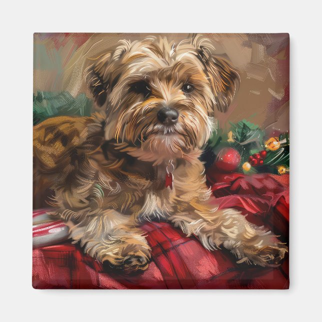 Imán Yorkipoo Perro Festivo de Navidad (Frente)
