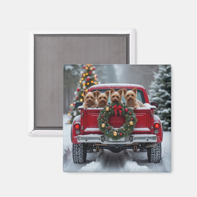 Imán Yorkshire Terrier Christmas Red Truck Holiday Gift (Anverso/Reverso)