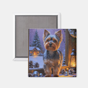 Imán Yorkshire Terrier Con Luces De Navidad Fiesta