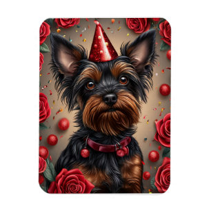 Imán Yorkshire Terrier Cumpleañero con Gorro de Fiesta
