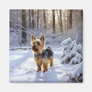 Imán Yorkshire Terrier Deja que nieve Navidad