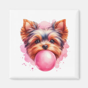 Imán Yorkshire Terrier Dog w Pink Bubblegum Watercolor