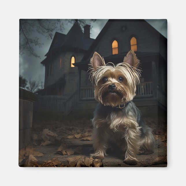 Imán Yorkshire Terrier Halloween Aterrador (Frente)