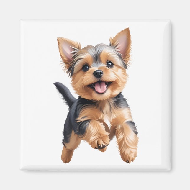 Imán Yorkshire Terrier Happy Playful Jumping Joyful (Frente)