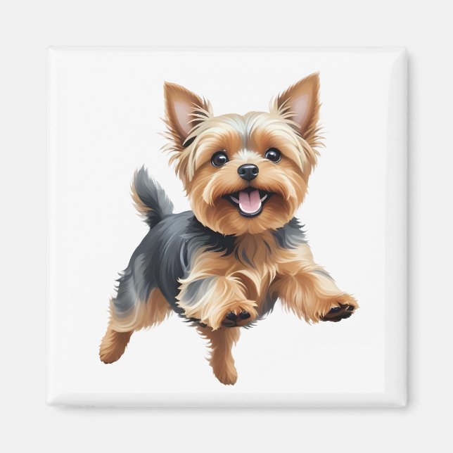 Imán Yorkshire Terrier Happy Playful Jumping Joyful (Frente)
