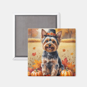 Imán Yorkshire Terrier Hojas de Otoño Arte de Acción de