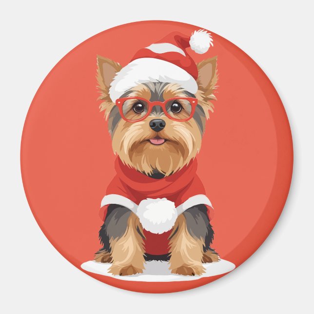 Imán Yorkshire Terrier In Santa Costume Adorable Funny (Frente)