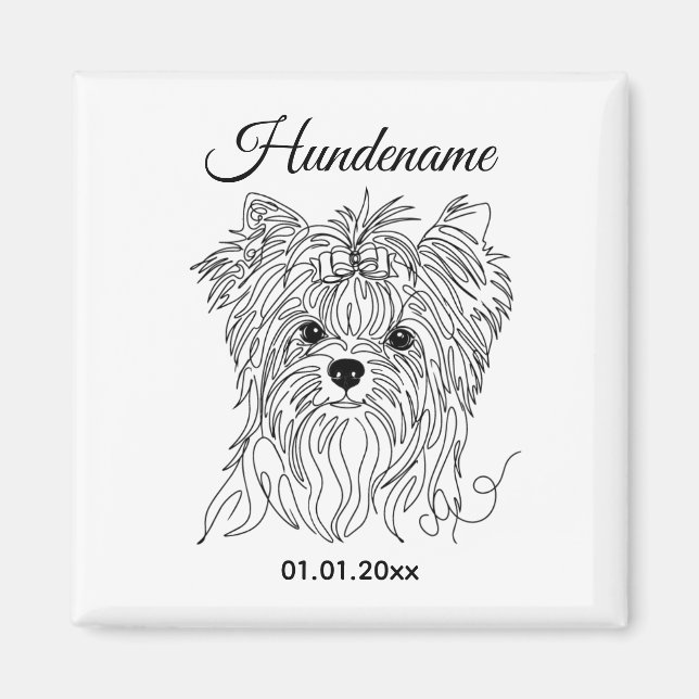 Imán Yorkshire Terrier one line art customizable dog (Frente)