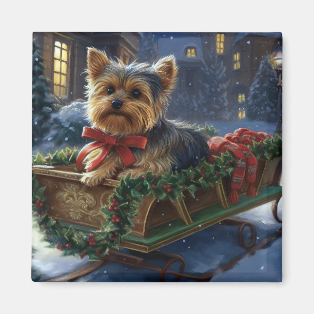Imán Yorkshire Terrier Temporada Navideña Festiva (Frente)