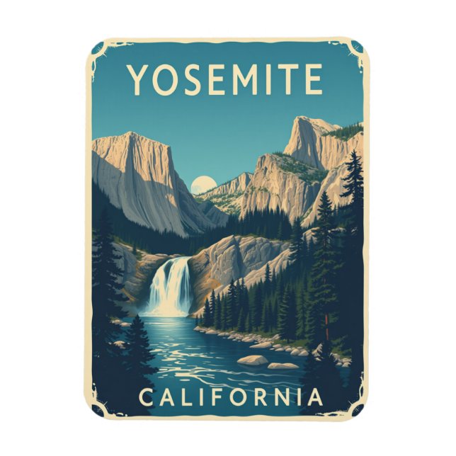 Imán Yosemite Waterfall California Vintage Retro (Vertical)