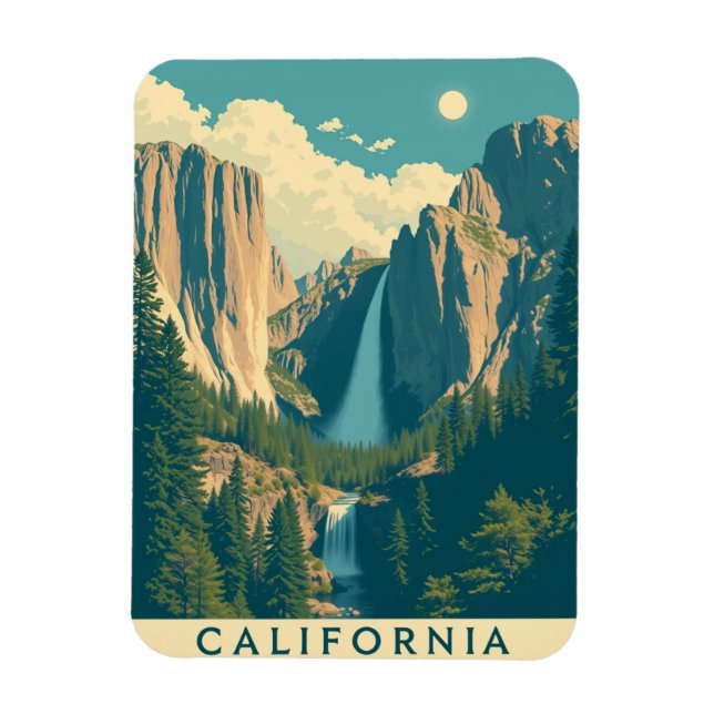 Imán Yosemite Waterfall Vintage Retro (Vertical)